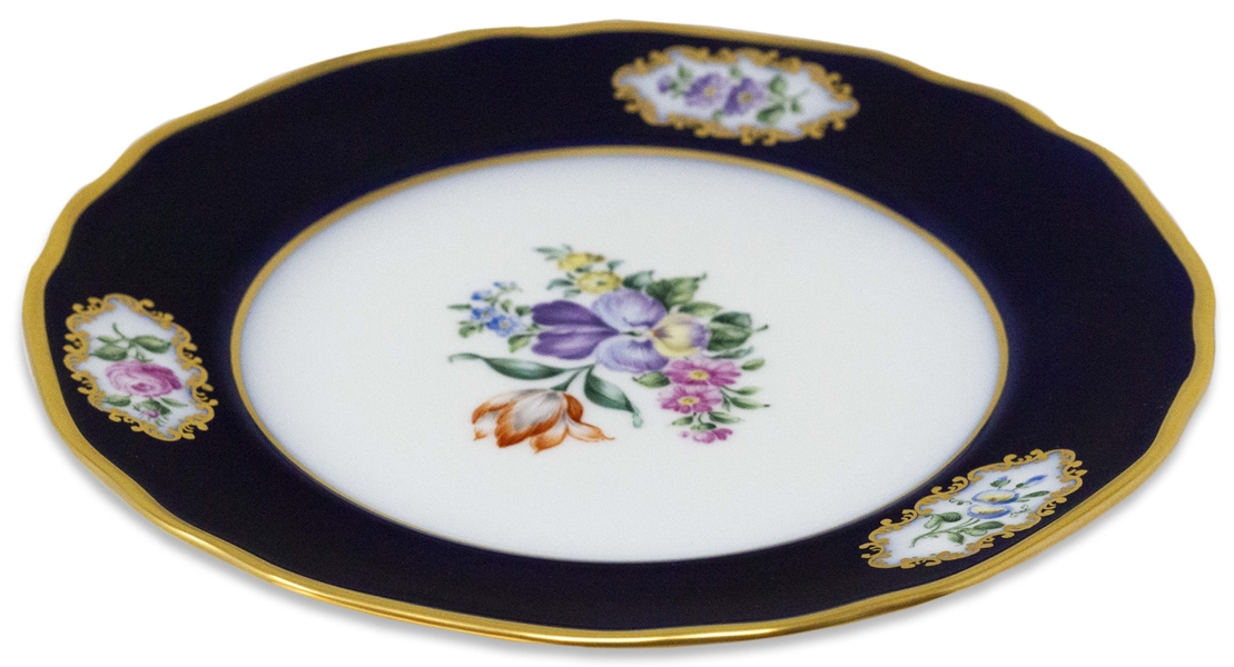 Margaret Thatcher Personally Owned China -- Cake Plate in a Navy Blue Floral Pattern